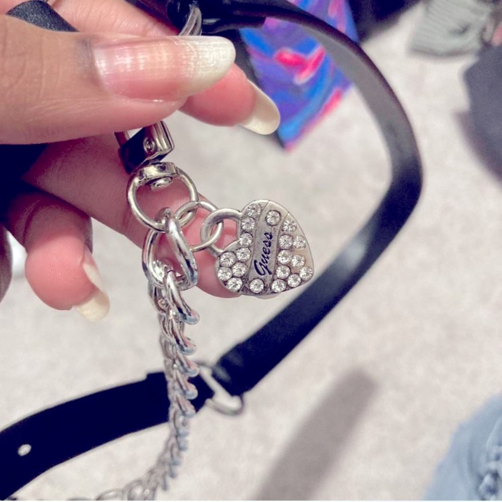 NWT GUESS black leather silver chain belt🔗🖤